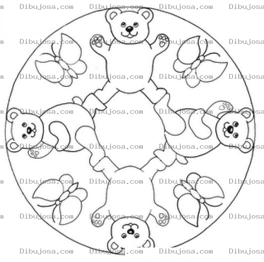 Dibujo para colorear Kaleidoscopio De Osos Y Mariposas Para Pintar Y Colorear