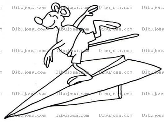 Dibujo para colorear Dibujo De Raton Volando En Avioncito De Papel Para Pintar Y Colorear