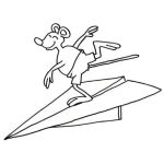 Dibujo para colorear Dibujo De Raton Volando En Avioncito De Papel Para Pintar Y Colorear