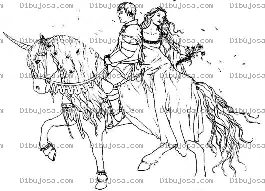 Dibujo para colorear Dibujo De Principe Y Princesa Montando Un Unicornio Para Pintar Y Colorear