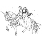 Dibujo para colorear Dibujo De Principe Y Princesa Montando Un Unicornio Para Pintar Y Colorear