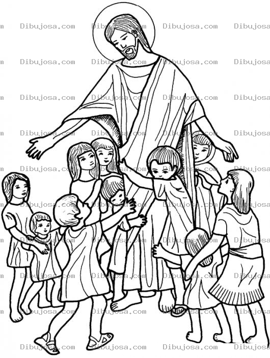 Dibujo para colorear Dejad Que Los Ninos Vengan A Mi Porque De Ellos Es El Reino De Los Cielos Dibujo De Jesusconninos Para Colorear