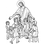 Dibujo para colorear Dejad Que Los Ninos Vengan A Mi Porque De Ellos Es El Reino De Los Cielos Dibujo De Jesusconninos Para Colorear