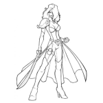 Dibujo para colorear Dibujo De Heroina Con Capa Y Espada Para Pintar Y Colorear