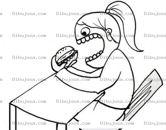Dibujo para colorear Dibujo De Nina Comiendo Hamburguesa Para Pintar Y Colorear