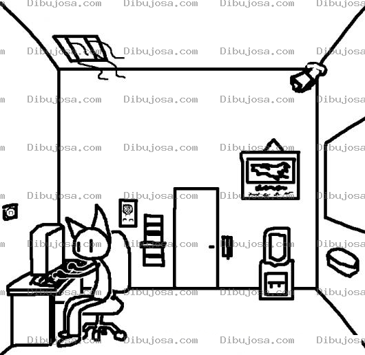 Dibujo para colorear Dibujo De Gato En Un Cafe Internet Vigilado Con Camara Para Pintar Y Colorear