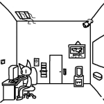 Dibujo para colorear Dibujo De Gato En Un Cafe Internet Vigilado Con Camara Para Pintar Y Colorear