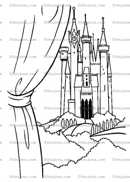 Dibujo para colorear Dibujo De Ventana Con Vista Al Castillo Para Pintar Y Colorear