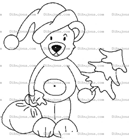 Dibujo para colorear Dibujo De Osito Con Arbolito De Nvavidad Y Gorrito De Santaclaus Para Pintar Y Colorear