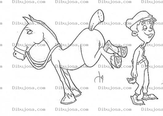Dibujo para colorear Dibujo De Patada De Caballo Para Pintar Y Colorear Yegua Pateando A Un Hombre