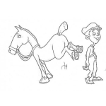 Dibujo para colorear Dibujo De Patada De Caballo Para Pintar Y Colorear Yegua Pateando A Un Hombre