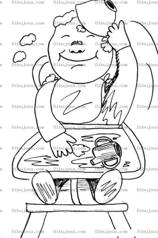 Dibujo para colorear Dibujo De Bebe En Mesa De Bebe Echandoce La Comida Encima Y Derramando Su Biberon Para Pintar Y Colorear