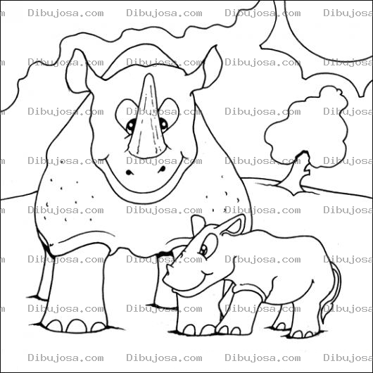 Dibujo para colorear Dibujo De Papa Rinoceronte Con Su Hijo El Rinocerontito Para Pintar Y Colorear