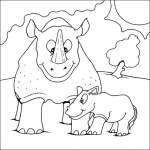 Dibujo para colorear Dibujo De Papa Rinoceronte Con Su Hijo El Rinocerontito Para Pintar Y Colorear