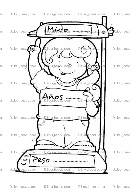 Dibujo para colorear Dibujo De Nina Midiendo Su Estatuta Su Peso Y Escribiendo Su Edad Para Pintar Y Colorear
