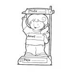 Dibujo para colorear Dibujo De Nina Midiendo Su Estatuta Su Peso Y Escribiendo Su Edad Para Pintar Y Colorear