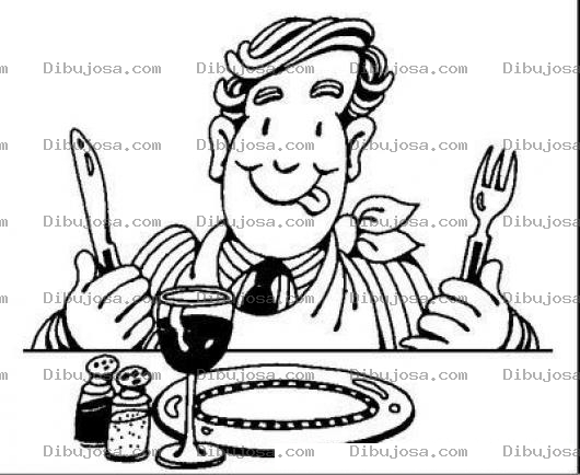 Dibujo para colorear Dibujo De Hombre Sentado En La Mesa Del Comedor Listo Para Comer