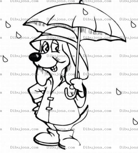 Dibujo para colorear Pintar Perro con Paraguas