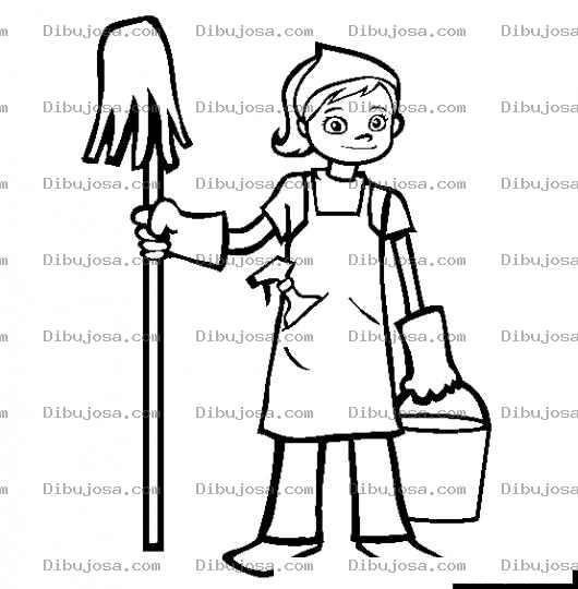 Dibujo para colorear Dibujo De Muchacha Haciendo Limpueza Con Un Trapeador Y Una Cubeta Para Pintar Y Colorear