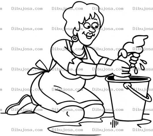 Dibujo para colorear Dibujo De Mujer Escurriendo Un Trapeador Para Pintar Y Colorear Senora Limpiando El Piso