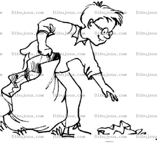 Dibujo para colorear Dibujo De Nino Recogiendo Basura En Una Bolsa Canguro Para Pintar Y Colorear
