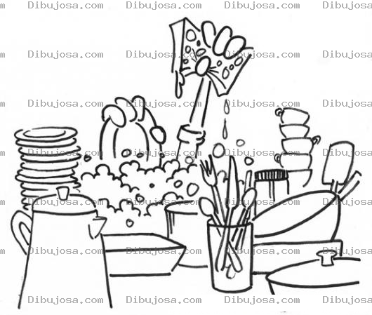 Dibujo para colorear Dibujo De Lavando Platos Para Pintar Y Colorear Lavada De Platos Sucios