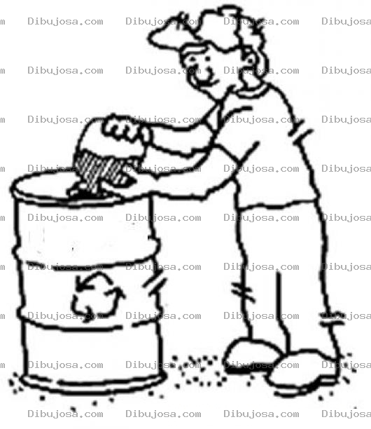 Dibujo para colorear Dibujo De Hombre Tirando La Casura En Un Tonel De Desechos Reciclables Para Pintar Y Colorear