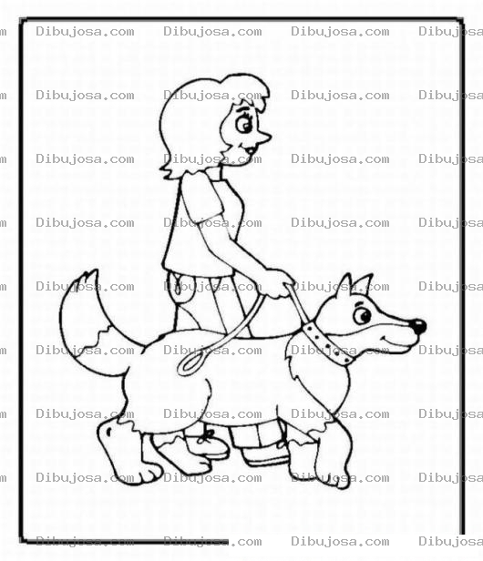 Dibujo para colorear Colorear Mujer paseando al perro