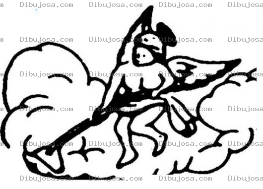 Dibujo para colorear Dibujo De Angelito Aspirando Nubes Para Colorear