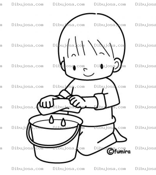 Dibujo para colorear Colorear Nino Limpiando El Piso