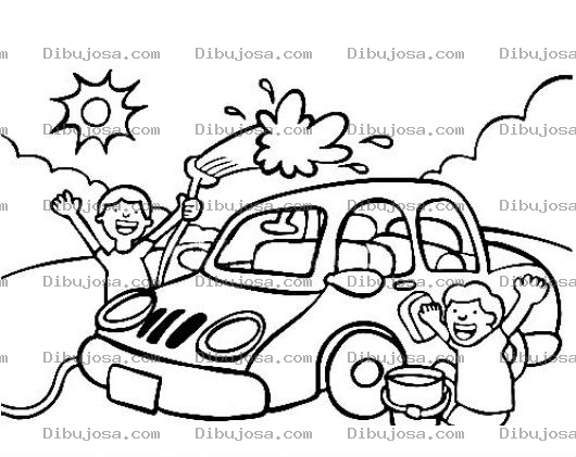 Dibujo para colorear Dibujo De Ninos Lavando Un Carro Para Pintar Y Colorear