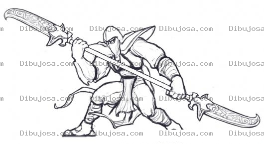 Dibujo para colorear Dibujo De Samurai Con Espada De 2 Puntas Para Pintar Y Colorear