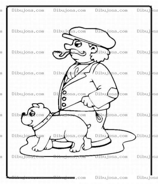 Dibujo para colorear Pintar a un perro gordito y a su dueno gordito