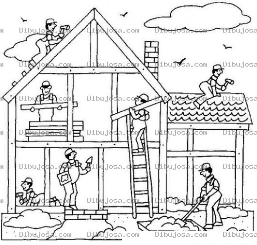 Dibujo para colorear Dibujo De Albaniles Construyendo Una Casa Para Pintar Y Colorear Trabajadores De La Construccion Levantando Una Casita
