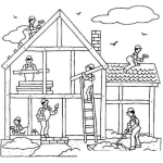 Dibujo para colorear Dibujo De Albaniles Construyendo Una Casa Para Pintar Y Colorear Trabajadores De La Construccion Levantando Una Casita