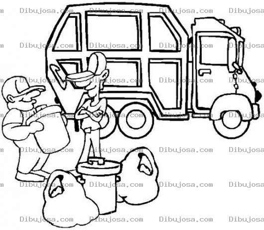 Dibujo para colorear Dibujo De Trabajadores Recogiendo Basura Del Basurero Con Camion De Basura Para Pintar Y Colorear