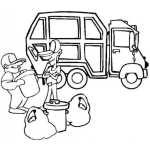 Dibujo para colorear Dibujo De Trabajadores Recogiendo Basura Del Basurero Con Camion De Basura Para Pintar Y Colorear