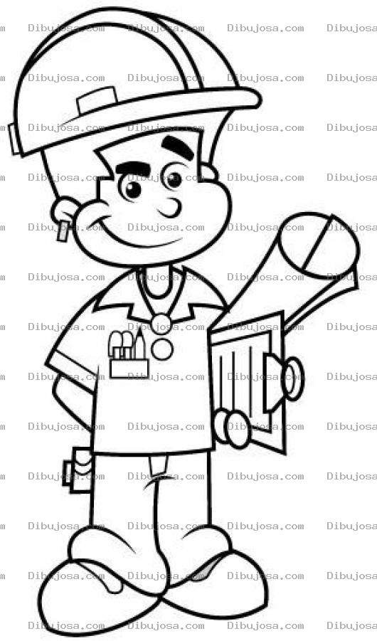 Dibujo para colorear Dibujo De Arquitecto Con Planos Y Casco Para Pintar Y Colorear