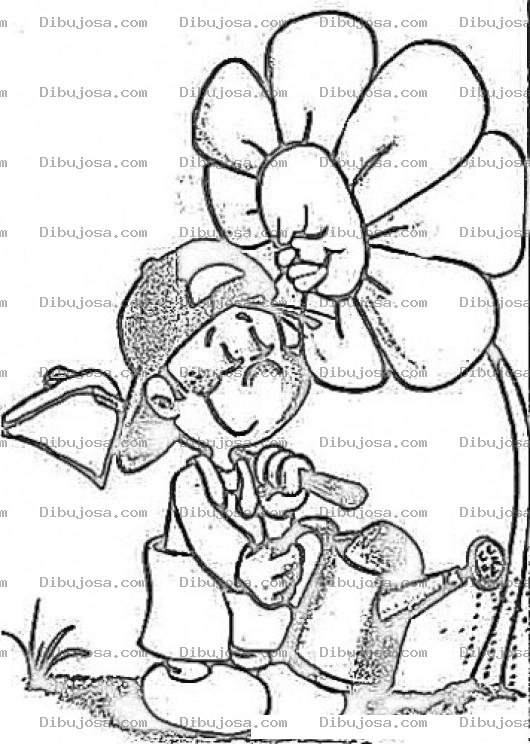 Dibujo para colorear Dibujo De Nino Regando Una Flor Gignate Para Pintar Y Colorear