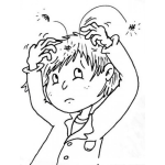 Dibujo para colorear Nino Con Piojos Y Liendres Rascandose La Cabeza Para Pintar Y Colorear