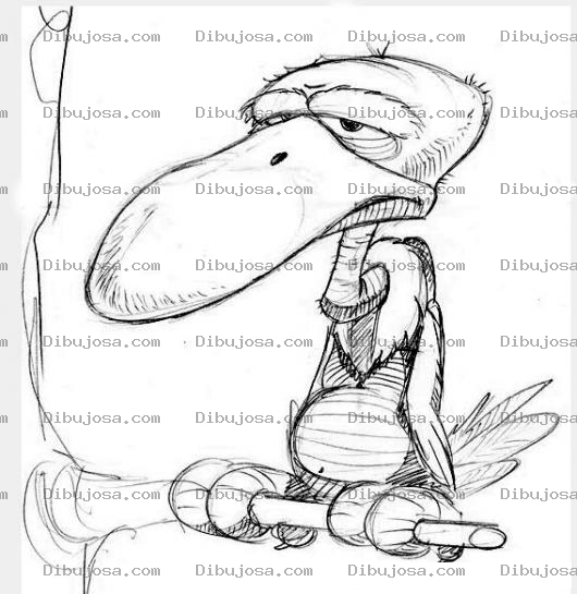 Dibujo para colorear Dibujo De Pajaro Feo Parado En La Rama De Un Arbol Para Pintar Y Colorear