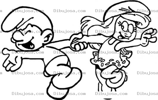 Dibujo para colorear Dibujo De Pitufuina Failando Con Un Pitufo Para Pintar Y Colorear