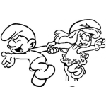 Dibujo para colorear Dibujo De Pitufuina Failando Con Un Pitufo Para Pintar Y Colorear