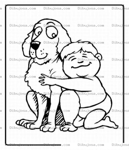 Dibujo para colorear Colorear a un chico con su perro