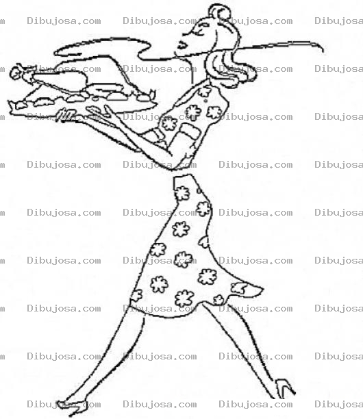Dibujo para colorear Dibujo De Mujer Sirviendo Un Pollo Entero Para Pintar Y Colorear Mesera Con Un Pollo Asado