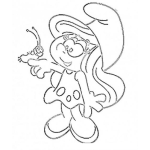 Dibujo para colorear Dibujo De Pitufina Con Una Oruga Para Pintar Y Colorear
