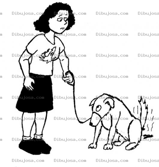 Dibujo para colorear Dibujo De Mujer Con Un Perro Haciendo Popo Para Pintar Y Colorear