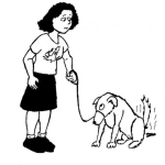 Dibujo para colorear Dibujo De Mujer Con Un Perro Haciendo Popo Para Pintar Y Colorear