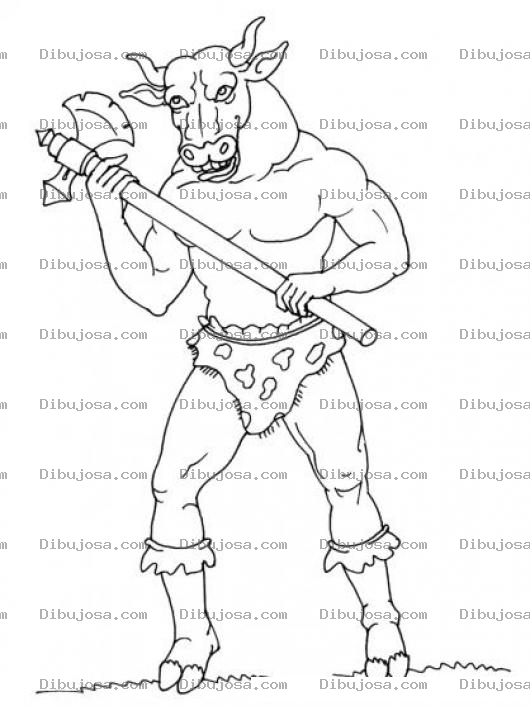 Dibujo para colorear Dibujo De Toro Guerrero Con Hacha Para Pintar Y Colorear