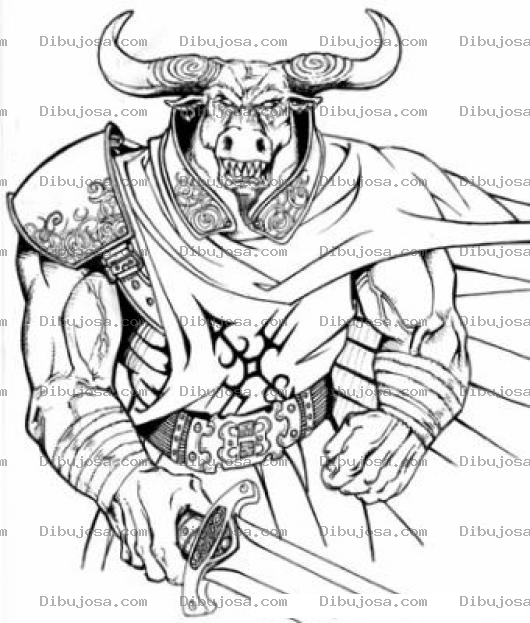 Dibujo para colorear Dibujo De Toro Minotauro Con Espada Para Pintar Y Colorear